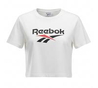 Reebok Womens Cropped T Shirt Large UK 16-18 White Vector Logo Jersey Top Gym