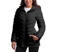 Reebok Women's Jacket - Lightweight Quilted Puffer Parka Coat with Flex Stretch Panels - Casual Jacket for Women (S-XL), Jet Black, L