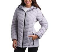 Reebok Womens Jacket - Lightweight Softshell Quilted Jackets for Women Zip Up Hooded Winter Coat Outerwear with Pockets, Dove Grey, XL
