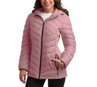 Reebok Womens Jacket - Lightweight Softshell Quilted Jackets for Women Zip Up Hooded Winter Coat Outerwear with Pockets Size Medium Rose Pink