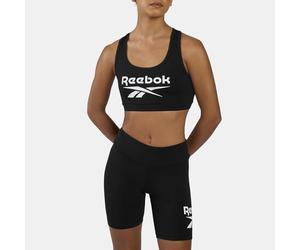 Reebok Women's Monroe Scoop Neck Big Logo Bra Top Bustier Black