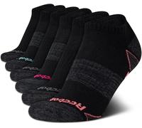 Reebok Women's No-Show Athletic Performance Low Cut Cushioned Socks (6 Pack) (Black Marled, Shoe Size: 4-10)