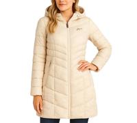 Reebok Womens Puffer Jacket - Long Quilted Hooded Winter Coat for Women - Lightweight Packable Outerwear Jackets for Women, Champagne, S