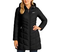 Reebok Womens Puffer Jacket - Long Quilted Hooded Winter Coat for Women - Lightweight Packable Outerwear Jackets for Women, Black Ink, M