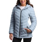 Reebok Womens Puffer Jacket - Midweight Quilted Snow Glacier Shield Full Zip Winter Coat for Women with Hood & Zip Pockets, Cloudy Blue, S