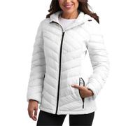 Reebok Womens Puffer Jacket - Midweight Quilted Snow Glacier Shield Full Zip Winter Coat for Women with Hood & Zip Pockets, White Mist, L