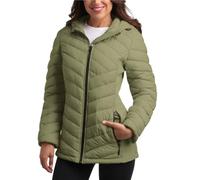 Reebok Womens Puffer Jacket - Midweight Quilted Snow Glacier Shield Full Zip Winter Coat for Women with Hood & Zip Pockets, Sage, L