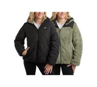 Reebok Women's Puffer Jacket - Quilted Puffer Reversible to Faux Fleece Jacket - Insulated Winter Jackets for Women (S-XL), Black, L
