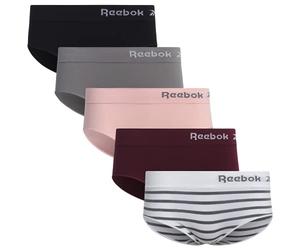 Reebok Womens Seamless Hipster Panties 5-Pack, Size Medium, Grey/Pink/Black