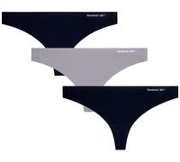 Reebok Women's Thong Underwear - 3 Pack or 6 Pack Performance Stretch Sexy Seamless Thong Panties for Women (Sizes: S-XL), Black/Sharkskin/Black, M