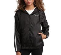 Reebok Womens Windbreaker Jacket - Lightweight Water and Wind Resistant Outdoor Hooded Rain Coat for Running (Sizes: S-XL), Black Reflective Tape, L