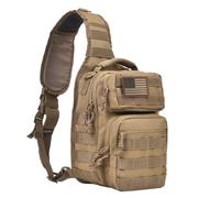 REEBOW GEAR Tactical Sling Bag Military Single Shoulder Backpack Pack Small Range Bags w/US Flag Patch Tan