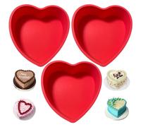 REECAGO Heart Shaped Cake Tin, 3pcs 8 Inch Silicone Love Moulds, Cake Baking Pan Non-Stick Quick Release Suitable Baking Tray for Muffins Puddings Bread