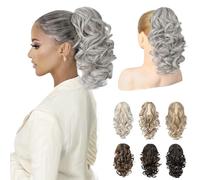 REECHO 12" Ponytail Extension, Classic Loose Curly Wavy Claw Clip Pony tails Hair Extensions Hairpieces for Women - Silver Grey