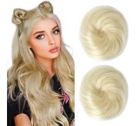 REECHO 2 PCS Mini Claw Clip in Messy & Cat Ears Hair Bun Extensions Wig Accessory Updo Hairpieces for Women Girls (Pack of 2-3" Straight, Natural Blonde)