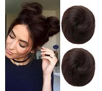 REECHO 2 PCS Mini Claw Clip in Messy & Cat Ears Hair Bun Extensions Wig Accessory Updo Hairpieces for Women Girls (Pack of 2-3" Straight, Dark Brown)