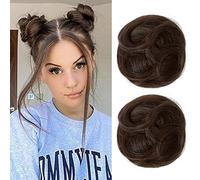 REECHO 2 PCS Mini Claw Clip in Messy & Cat Ears Hair Bun Extensions Wig Accessory Updo Hairpieces for Women Girls (Pack of 2-3.5" Wavy, Dark Chocolate Brown)