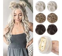 REECHO 2 PCS Mini Claw Clip in Messy & Cat Ears Hair Bun Extensions Wig Accessory Updo Hairpieces for Women Girls (Pack of 2-3.5" Wavy, Pearl Platinum)