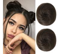 REECHO 2 PCS Mini Claw Clip in Messy & Cat Ears Hair Bun Extensions Wig Accessory Updo Hairpieces for Women Girls (Pack of 2-3" Straight, Medium Brown)