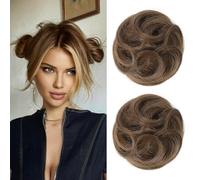 REECHO 2 PCS Mini Claw Clip in Messy & Cat Ears Hair Bun Extensions Wig Accessory Updo Hairpieces for Women Girls (Pack of 2-3.5" Wavy, Light Chocolate Brown)