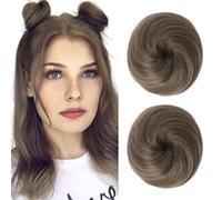 REECHO 2 PCS Mini Claw Clip in Messy & Cat Ears Hair Bun Extensions Wig Accessory Updo Hairpieces for Women Girls (Pack of 2-3" Straight, Ash Light Brown)