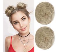 REECHO 2 PCS Mini Claw Clip in Messy & Cat Ears Hair Bun Extensions Wig Accessory Updo Hairpieces for Women Girls (Pack of 2-3" Straight, Medium Blonde with Pale Highlights)