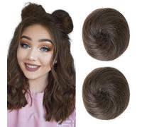 REECHO 2 PCS Mini Claw Clip in Messy & Cat Ears Hair Bun Extensions Wig Accessory Updo Hairpieces for Women Girls (Pack of 2-3" Straight, Medium Ash Brown)