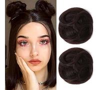 REECHO 2 PCS Mini Claw Clip in Messy & Cat Ears Hair Bun Extensions Wig Accessory Updo Hairpieces for Women Girls (Pack of 2-3.5" Wavy, Dark Brown)
