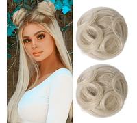 REECHO 2 PCS Mini Claw Clip in Messy & Cat Ears Hair Bun Extensions Wig Accessory Updo Hairpieces for Women Girls (Pack of 2-3.5" Wavy, Medium Blonde with Pale Highlights)