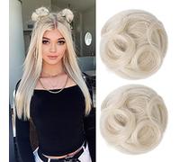 REECHO 2 PCS Mini Claw Clip in Messy & Cat Ears Hair Bun Extensions Wig Accessory Updo Hairpieces for Women Girls (Pack of 2-3.5" Wavy, Light Blonde)