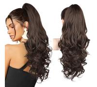 REECHO 24" Claw Clip in Ponytail Extensions Long Curly Wavy Ponytail Hair Extension Jaw Clip on Pony Tails Hairpiece for Women - Dark Chocolate Brown