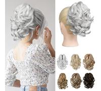 REECHO 9" Short Ponytail Extension, Classic Loose Curly Wavy Claw Clip Pony tails Hair Extensions HP001 Hairpieces for Women (Silver)