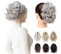 REECHO 9" Short Ponytail Extension, Classic Loose Curly Wavy Claw Clip Pony tails Hair Extensions HP001 Hairpieces for Women - Silver Grey