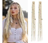 REECHO Clip in Braid Hair Extensions for Women, 16" Boho Dreadlock Clip in Braids with Beads & Charms, 2PCS Handmade Synthetic Braided Hairpieces for Cosplay Daily Styling, Light Blonde