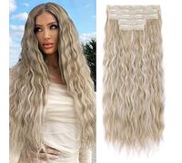 REECHO Clip in Hair Extensions, 5PCS Ash Blonde Hair Extensions 24" Thick Long Loose Waves hair extensions HE002 Invisible Lace Weft Natural Soft Hairpieces for Women ¨C Ash Blonde with Highlights