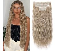 REECHO Clip in Hair Extensions, 5PCS Blonde Hair Extensions 24" Thick Long Loose Waves hair extensions HE002 Invisible Lace Weft Natural Soft Hairpieces for Women - Dark Ash Blonde