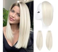 REECHO Clip in Hair Volumizer, 2PCS 12 inch Short Thick Clip in Hairpieces Adding Extra Volume Hair Extensions for Women - Platinum Blonde