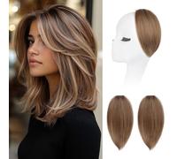 REECHO Clip in Hair Volumizer, 2PCS 8 inch Short Thick Clip in Hairpieces Adding Extra Volume Hair Extensions for Women with Thin Fine -Light Brown with Blonde Highlights