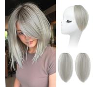 REECHO Clip in Hair Volumizer, 2PCS 8 inch Short Thick Clip in Hairpieces Adding Extra Volume Hair Extensions for Women with Thin Fine - Silver Grey