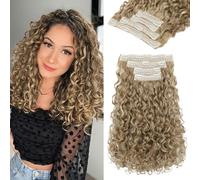 REECHO Curly Hair Extensions - 4PCS 14" GoGo Curly Clip in Hair Extensions 100% Super Protein Hairpieces with Invisible Lace Weft Silky Soft Natural Look - Ash Blonde