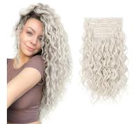 REECHO Curly Hair Extensions, 4PCS 16 inch Clip in Hair Extensions Lace Weft Short Curly Hair Extensions Clip Ins Invisible Natural Hairpieces for Women, Platinum Blonde