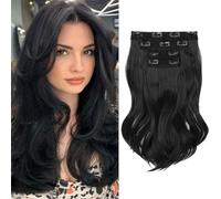 REECHO Hair Extensions - 4PCS 14" Short Clip in Hair Extensions Layered Cut Invisible Lace Weft Natural Soft Synthetic Hairpieces for Women - Black