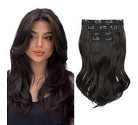REECHO Hair Extensions - 4PCS 14" Short Clip in Hair Extensions Layered Cut Invisible Lace Weft Natural Soft Synthetic Hairpieces for Women - Black Brown