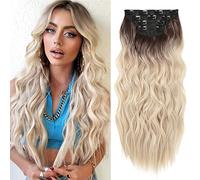 REECHO Hair Extensions, 4PCS Clip in Hair Extensions Natural Soft Synthetic Hairpieces for Women, Ombre Ash Brown to Blonde
