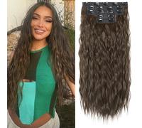 REECHO Hair Extensions, 5PCS Brown Clip in Hair Extensions 24" Thick Long Loose Waves hair extensions HE002 Invisible Lace Weft Natural Soft Hairpieces for Women ¨C Chocolate Brown
