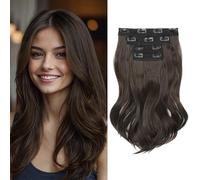 REECHO Hair Extensionss, 4PCS 14" Short Clip in Hair Extensions Layered Cut Invisible Lace Weft Natural Soft Synthetic Hairpieces for Women - Chocolate Brown