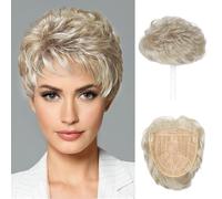 REECHO Hair Topper, Short Wiglet Hair Topper for Women with Thinning Large Coverage Synthetic Top Crown Hairpiece for Women - Ash Blonde