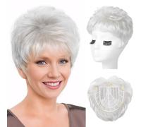 REECHO Hair Topper, Short Wiglet Hair Topper for Women with Thinning Large Coverage Synthetic Top Crown Hairpiece for Women - Silver White