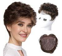 REECHO Hair Topper, Short Wiglet Hair Topper for Women with Thinning Large Coverage Synthetic Top Crown Hairpiece for Women - Dark Chocolate Brown