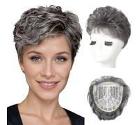 REECHO Hair Topper, Short Wiglet Hair Topper for Women with Thinning Large Coverage Synthetic Top Crown Hairpiece for Women - Steel Gray